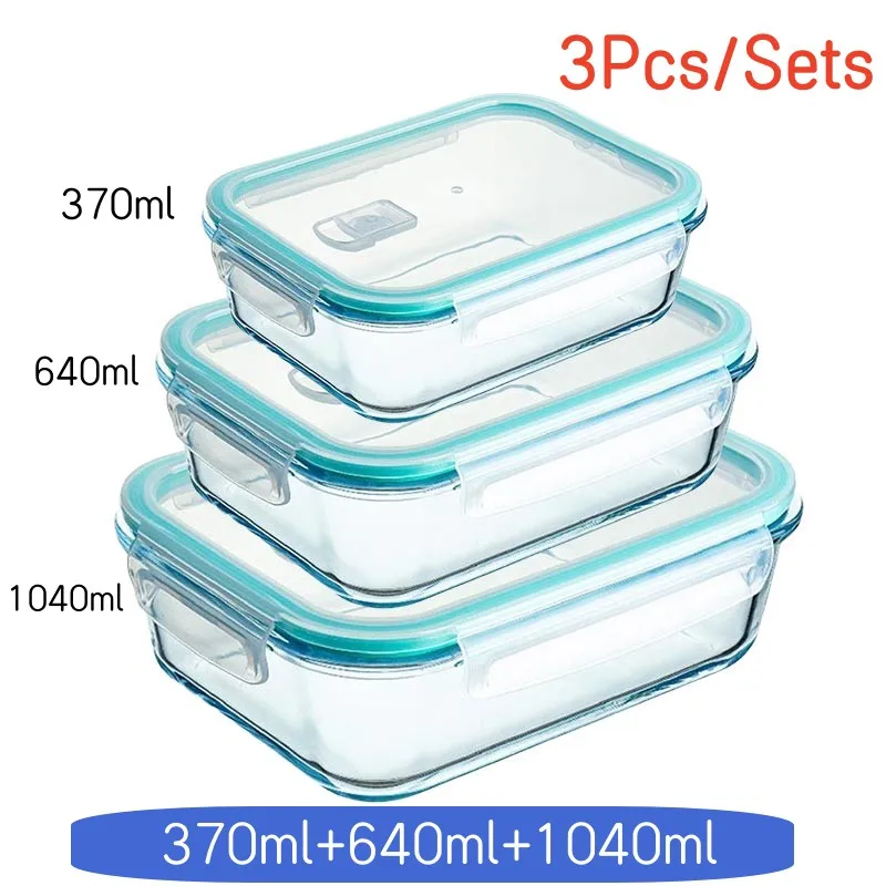 High Borosilicate Glass Lunch Box Sets Rectangle Bento Box Heat-resistant Glass Lunch Box Sealed Box Microwave Oven Heating Bowl