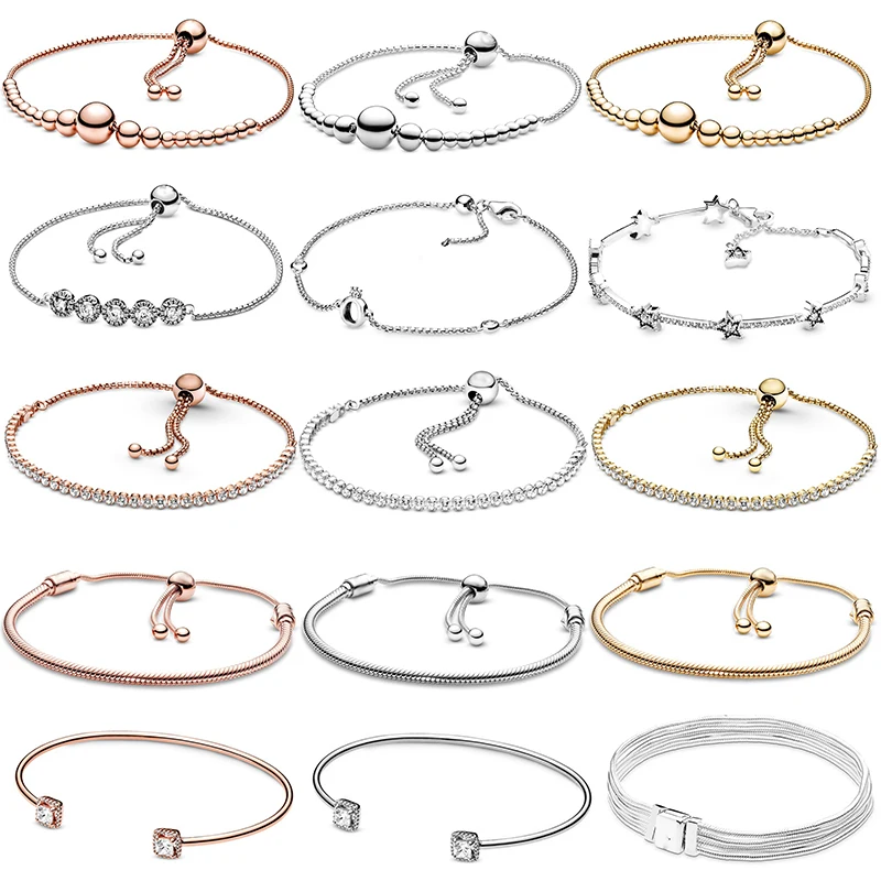 Special Offer 37 Styles Sterling Silver Color Bracelets Adjustable Chain Charm Bracelet Bangle For Women Men Jewelry Trend