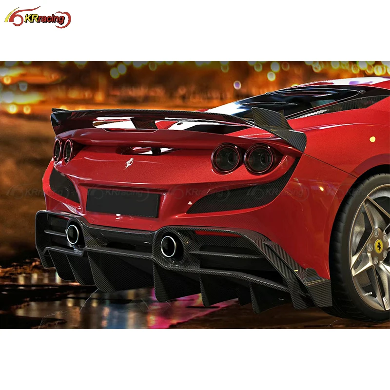 PT Style Dry Carbon Fiber Car Rear Bumper Canards For Ferrari F8 2019-2021