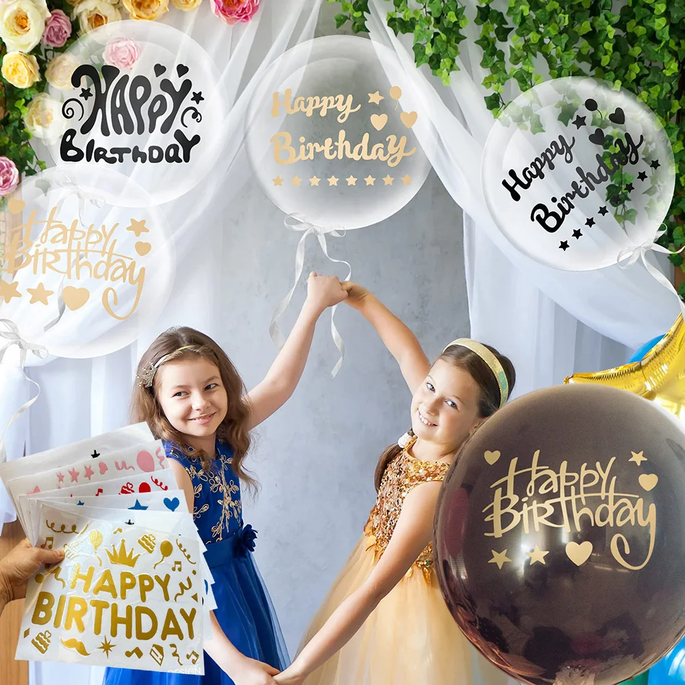 

6 Sheets Happy Birthday Balloon Stickers Bobo Balloon Decorations PVC Letter Stickers Balloon Decals DIY Birthday Party Supplies