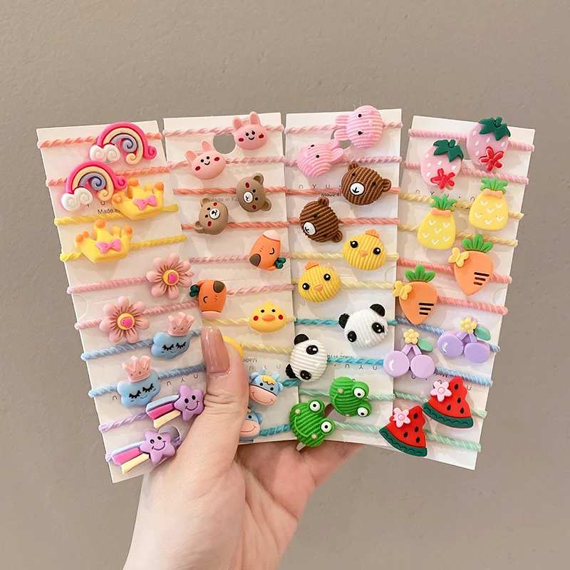 50 Pcs Girls Cartoon Fruit Animal Rubber Band Hair Accessories Cute Baby Small Rubber Band Hair Circle Holiday Gift Set