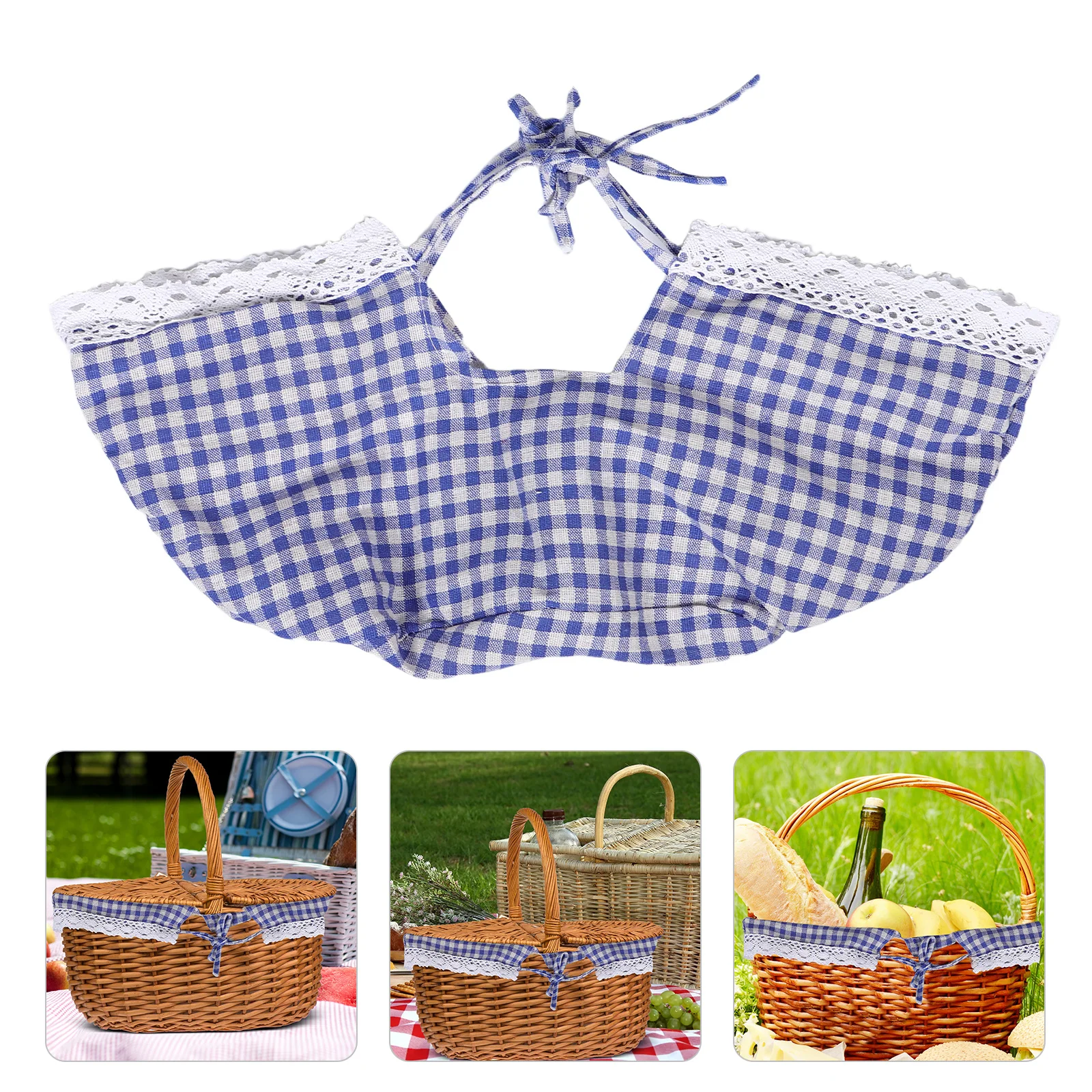

Wicker Picnic Basket Lined Large Capacity Portable Outdoor Storage Basket Detachable Easy Carry for Camping Travel