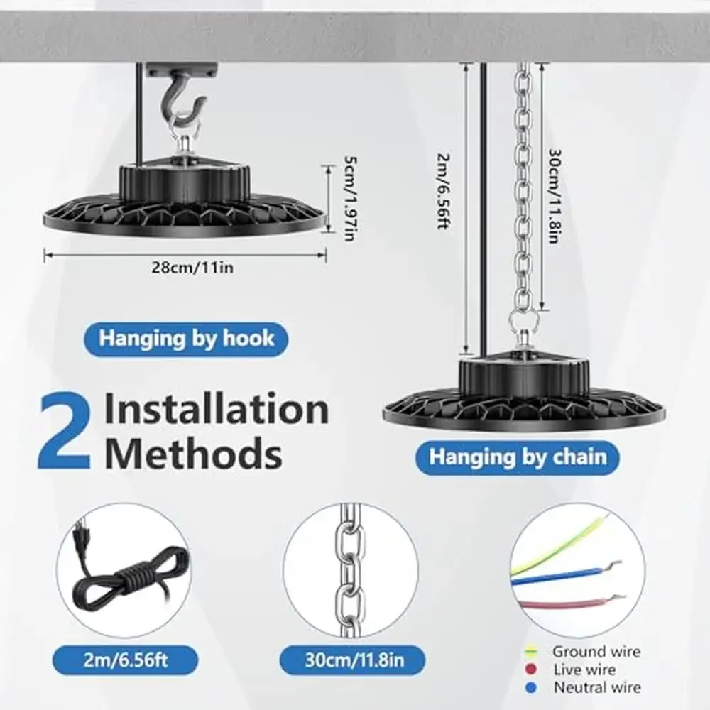 200W High Bay LED Light 10-Pack 28000LM UFO Shop Lights 6.56FT Cable US Plug Metal Chain Driver IP65 Waterproof Ultra-Efficient