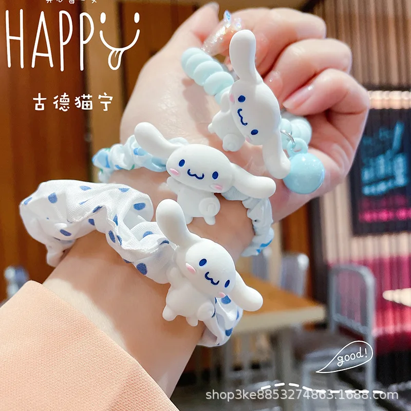 Kawaii Sanrio Anime Cinnamoroll Girl Rubber Band Ponytail Holder Headwear Elastic Hair Bands Girl Hair Accessories Gift Kid Toys