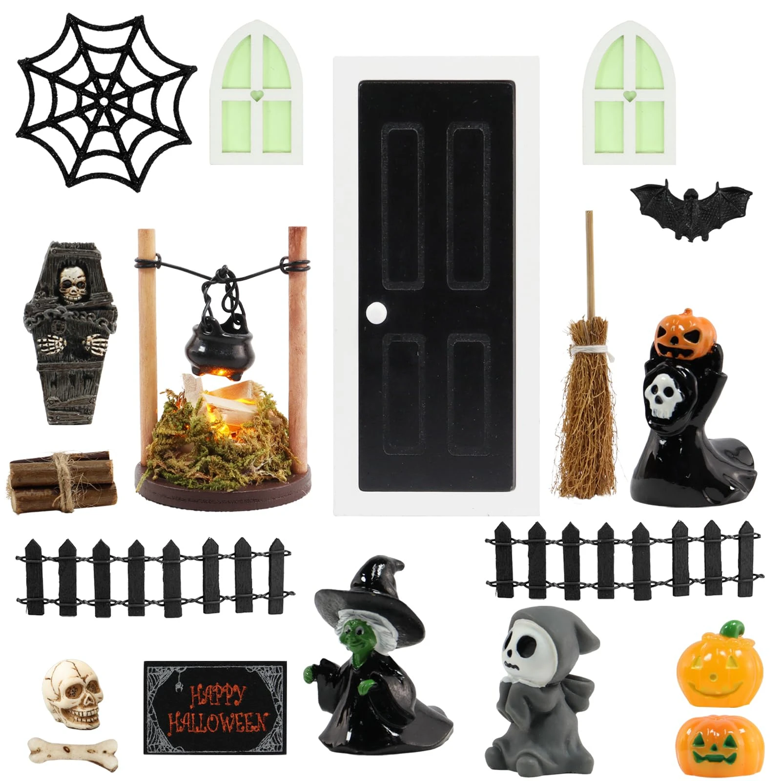 Halloween miniatuurfigurenset 24 stuks Glow in the Dark, DIY Door Gline skeletornamenten Home Mock Up Gadgets