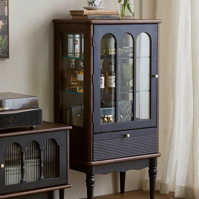 

Retro display cabinet Small apartment Living room wall locker Wine cabinet TV Side cabinet Glass door Figure