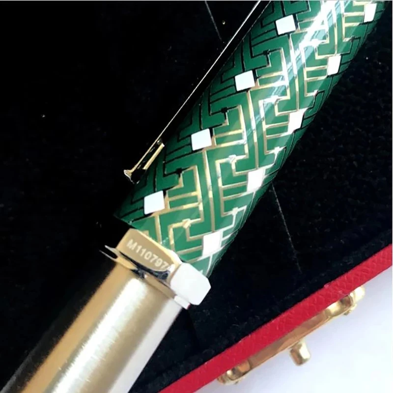 Luxury Classic Octagon Green Drawbench Ballpoint Pen Silver/Golden Clip with Serial Number Writing Smooth