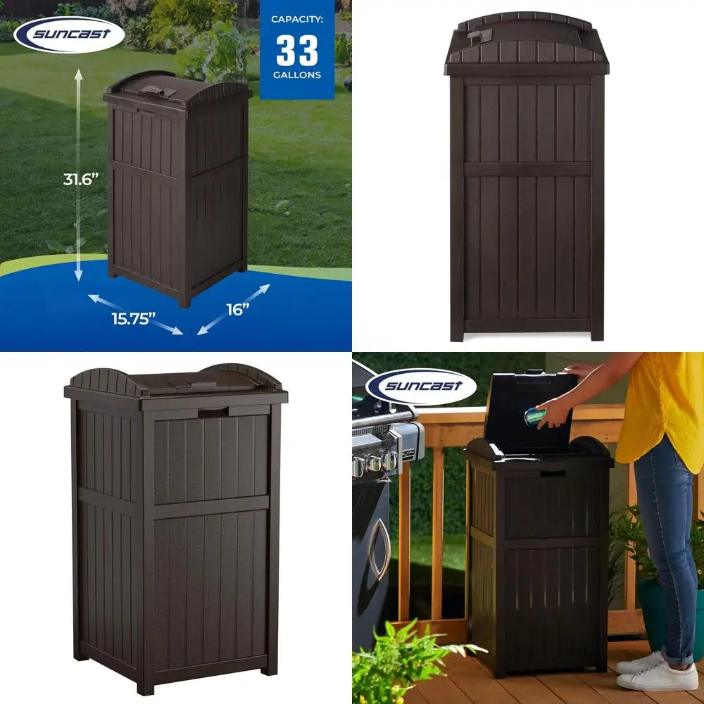 Durable Java Brown Plastic Outdoor Waste Bin with Lid for 30-33 Gallon Bags (2-Pack)