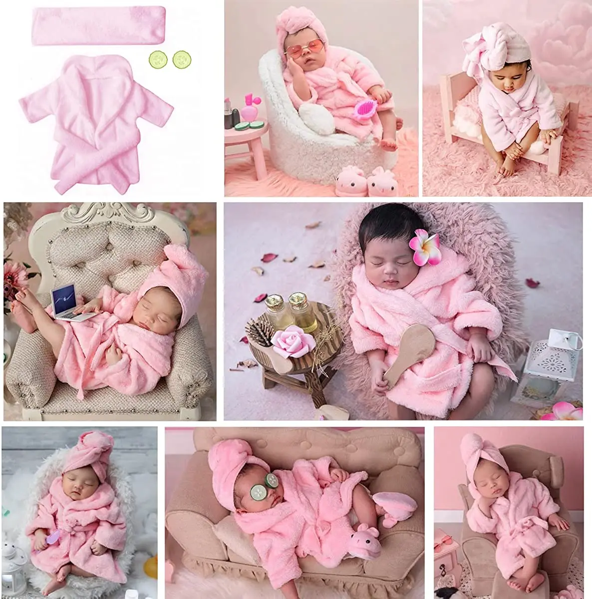 Newborn Photography Prop Bathrobe Towel Sets Baby Robe for Spa Makeup Photo Shoot Costume Outfit Props for Infant Boys Girls