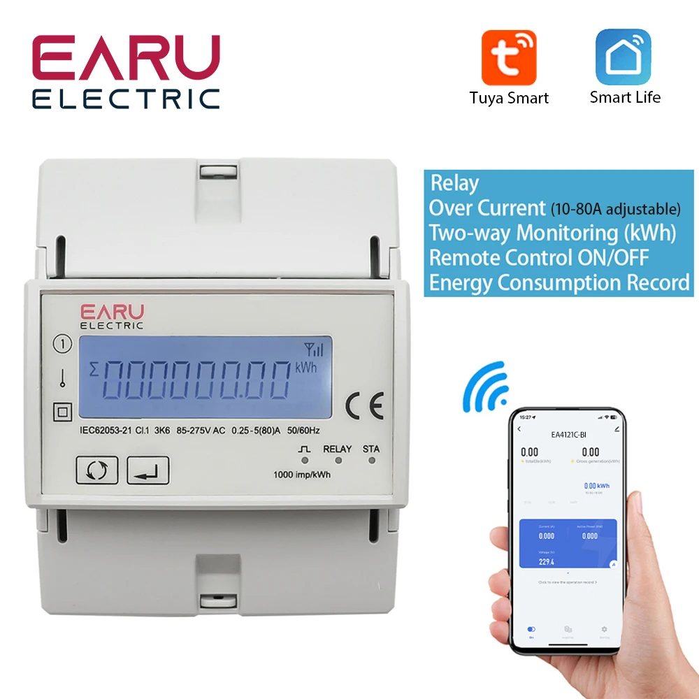 WiFi ZigBee 110V 220V 80A Tuya Smart Single Phase Two-way Bidirectional Energy Meter Timer Power Consumption Monitor KWh Meter