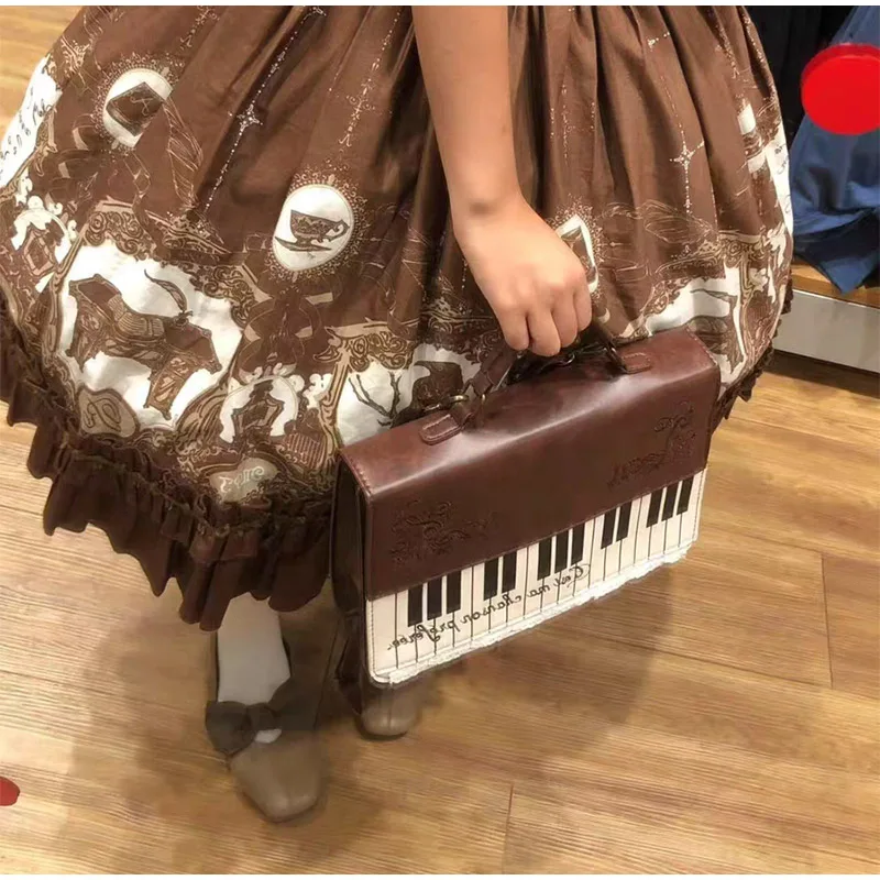 Polka Dot Piano Key Umhängetasche, große Handtasche in Kontrastfarbe, Y2k JK Mädchen-Aktentasche, Damen Wave Point Bowling-Einkaufstasche – Detail 15