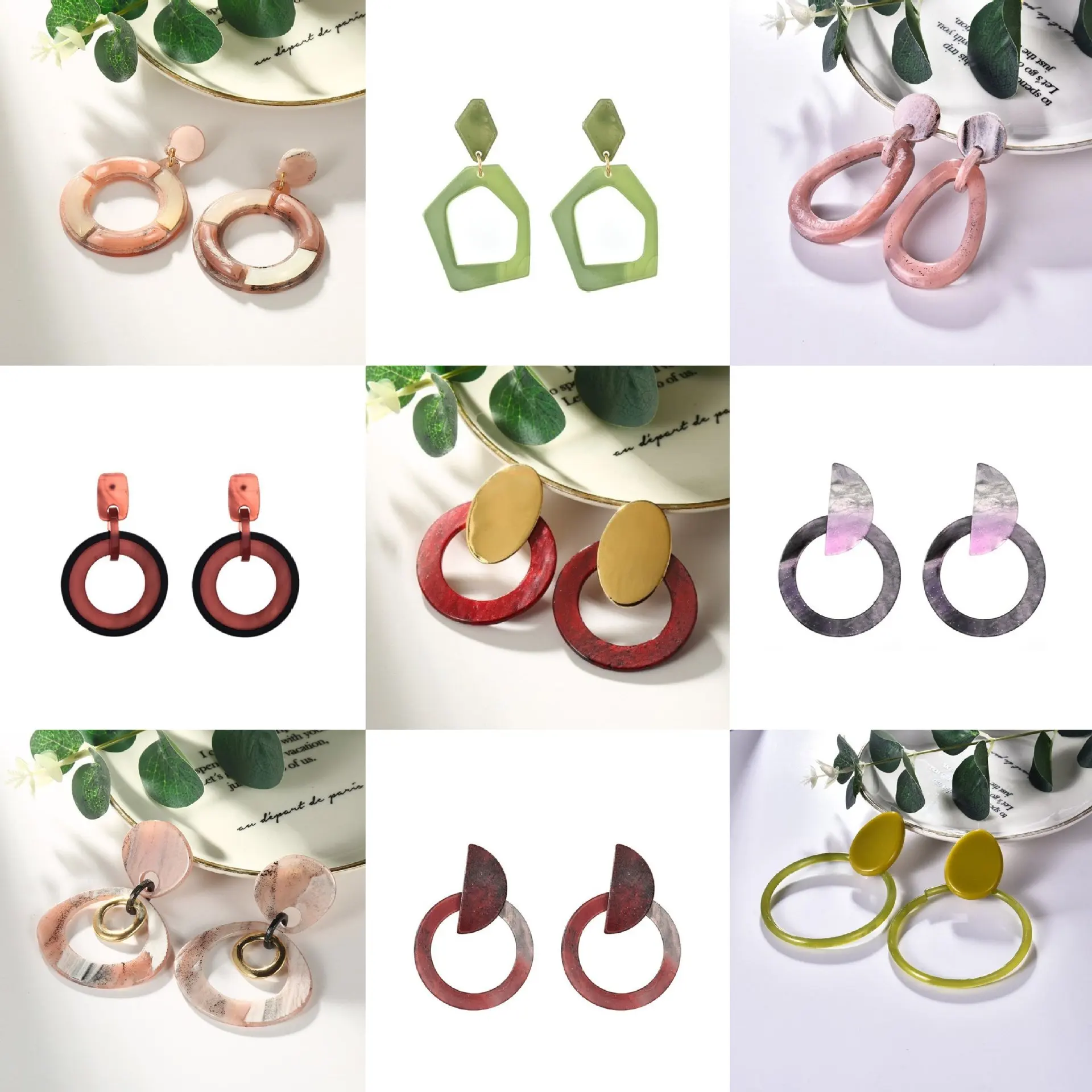 DIY accessories Light luxury versatile wholesale, acetic acid + acrylic contrasting color geometric ring earrings, Korean niche