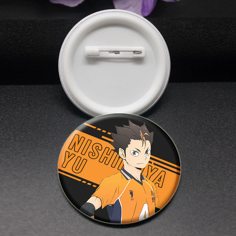 Anime Haikyuu!! Broszki Okrągłe Ręcznie Robione Szpilki Shoyo Hinata/Tobio Kageyama/Daichi Sawamura/Sugawara Koushi Cartoon Badge