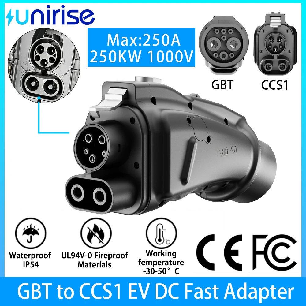 

Адаптер Unirise 250A DC GBT-CCS1 для быстрой зарядки электромобилей, 250 кВт, 1000 В, для зарядных станций GB/T и зарядных устройств CCS1 для электромобилей