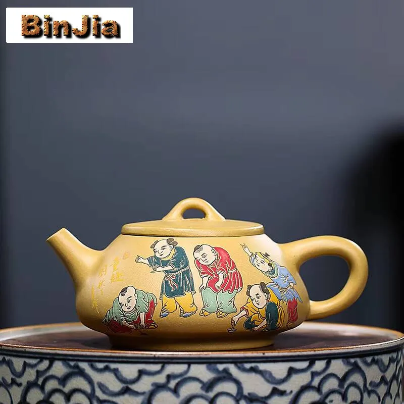 

200 мл Исин Фиолетовые глиняные чайники Ручной работы Цветной рисунок Камень Совок Горшок Необработанная руда Золотая секция Грязевой чайник Ситечко Чайный сервиз Zisha