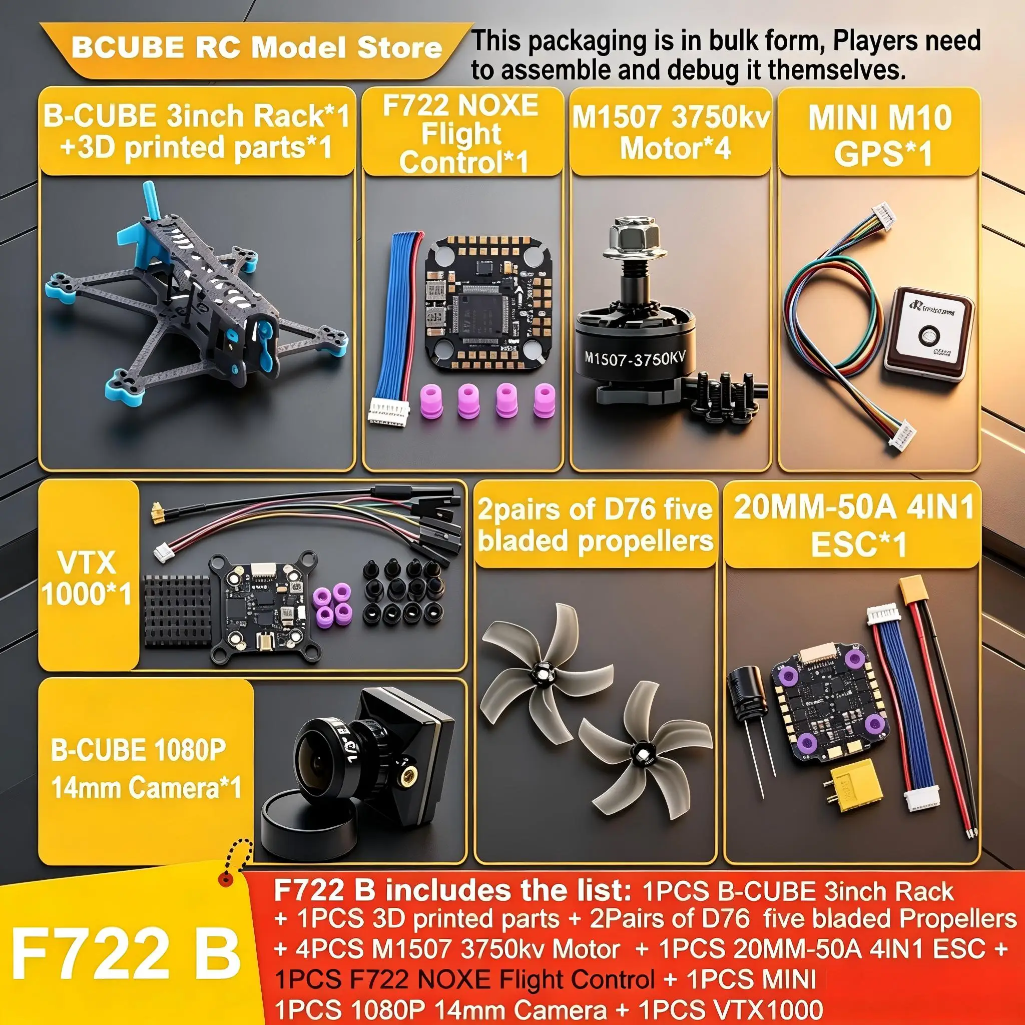 B-CUBE 3inch FPV Drone Frame Kit Carbon Fiber Racing Drone Quadcopter INAV Beatflight F722 F745 Ardupilot Flight Control