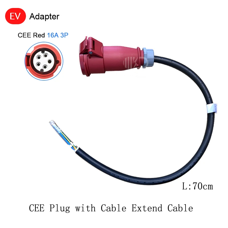 

CEE Red Schuko Power Female Plug 16A 1P Socket Adapter EU Portable Converter For 16A 3 Phase 11KW EV Chargers With Cable 0.5M