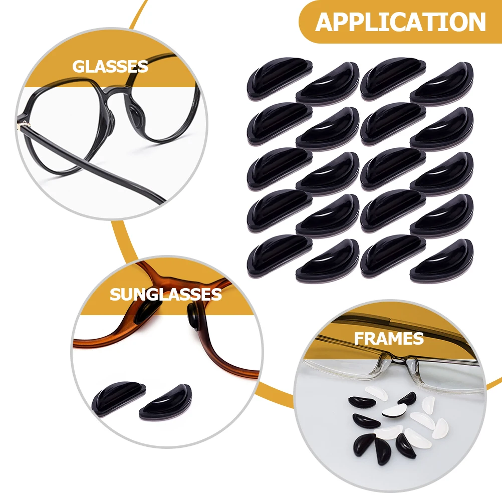 

10 Pairs Silicone Nose Pads for Glasses Comfortable Soft Black Non Slip Eyeglass Cushions Replaceable Accessories