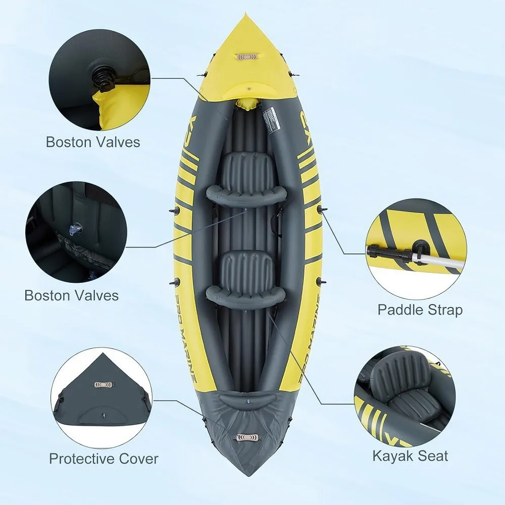 Bote Inflable Doble para Kayak, Bote de Asalto para Rafting, Kayak para Pesca al Aire Libre con Asiento Desmontable y Accesorios de Remo
