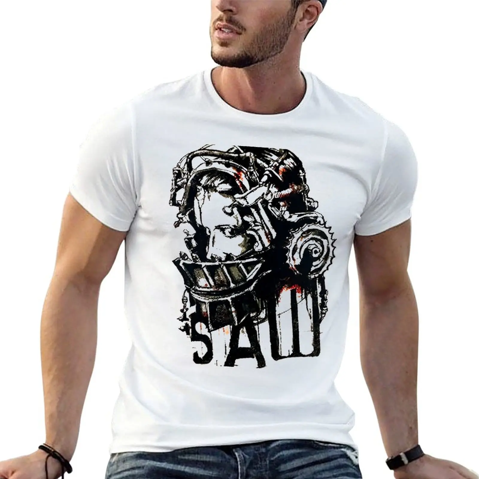 

Vintage Reverse Bear Trap Saw Movie T-shirt boys animal print oversized clothes for men