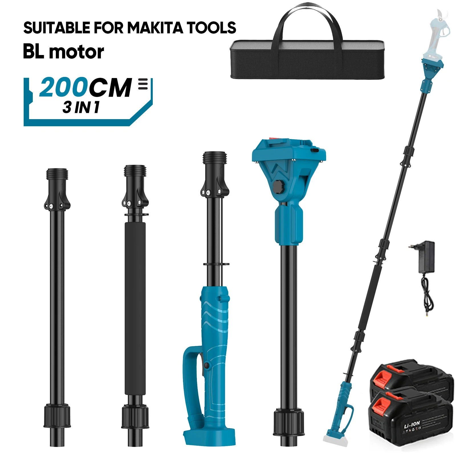 Tige d'extension de Type enfichable de 2M pour cisaille électrique et scie à chaîne 180 °   Ajustez la tige télescopique à branche haute pour la batterie Makita 18V