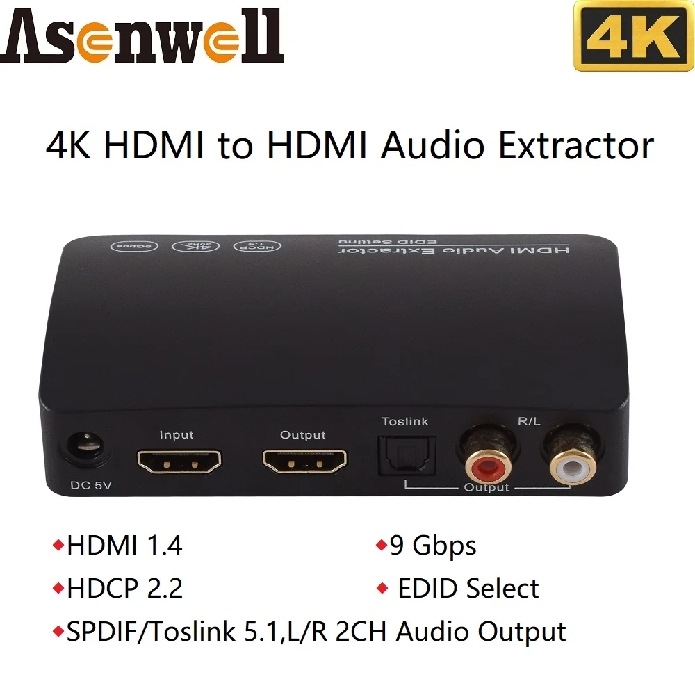 

4K HDMI аудио экстрактор HDMI к HDMI SPDIF Toslink DTS5.1 L/R 2-канальный аудио выход Настройка EDID для Apple TV проектор PS4 переключатель ТВ