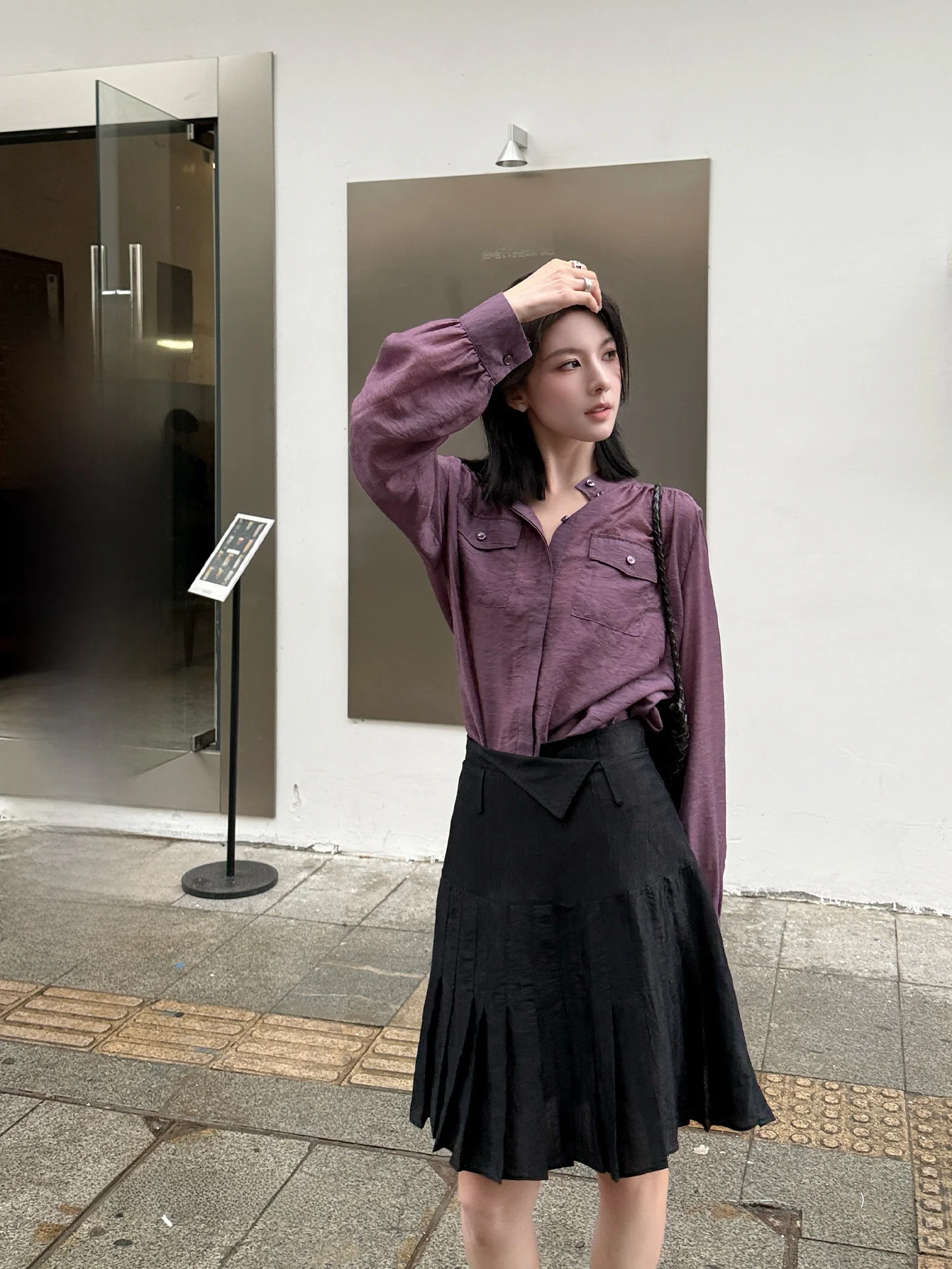 

Elegant Purple Long Sleeve Women's Shirt Qiang Wenda Chuan Design Sense Casual Loose Fit Breathable Comfortable Spring Shirt