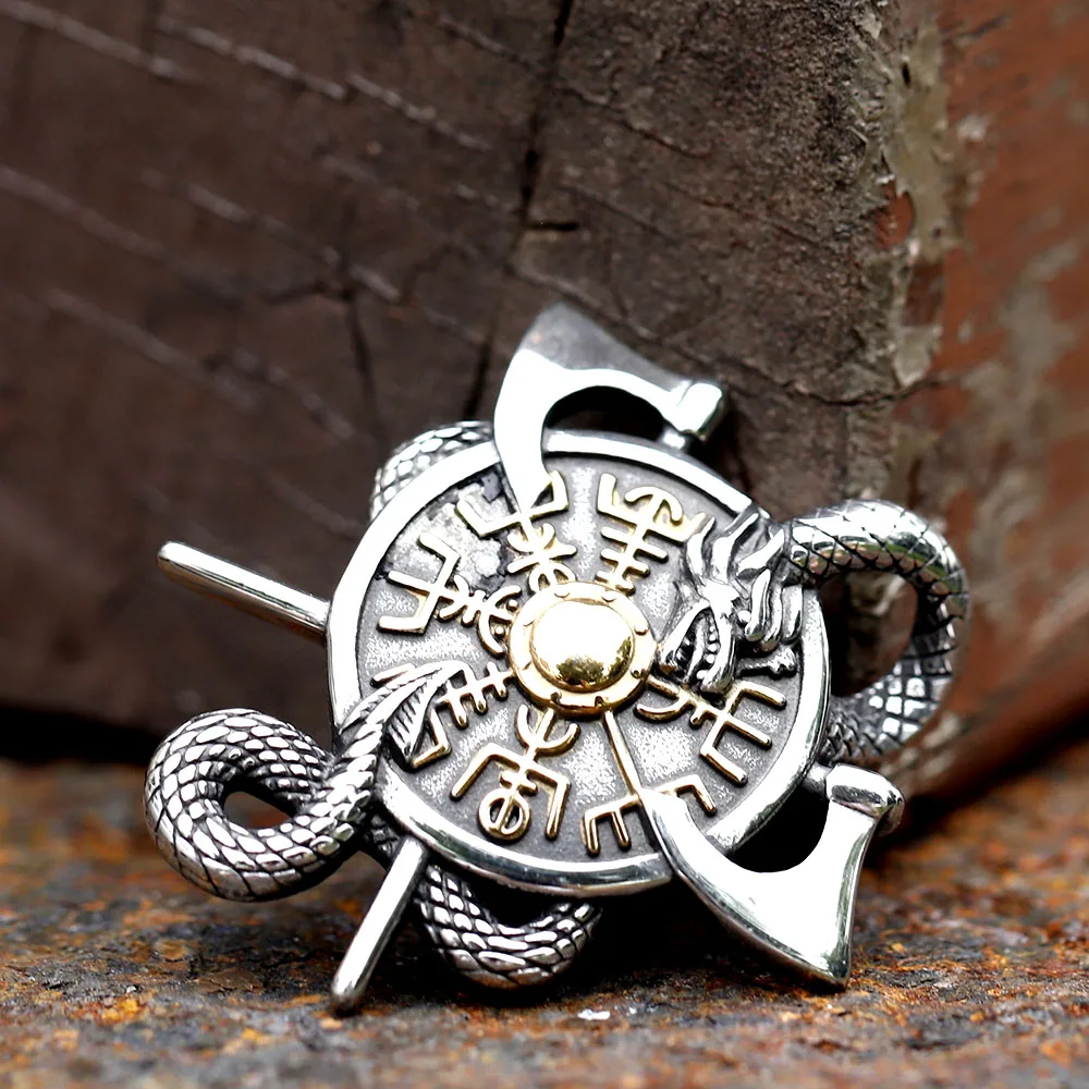 2023 New Fashion Viking  dragon Vegvisir amulet Pendant for man stainless steel jewelry for gift free shipping