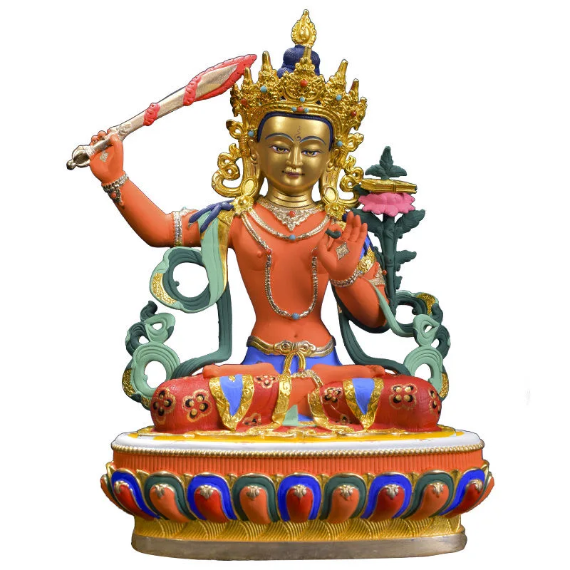 Nepal High grade Buddha statue HOME efficacious color painted Bodhisattva Manjusri Gold-plated  brass statue