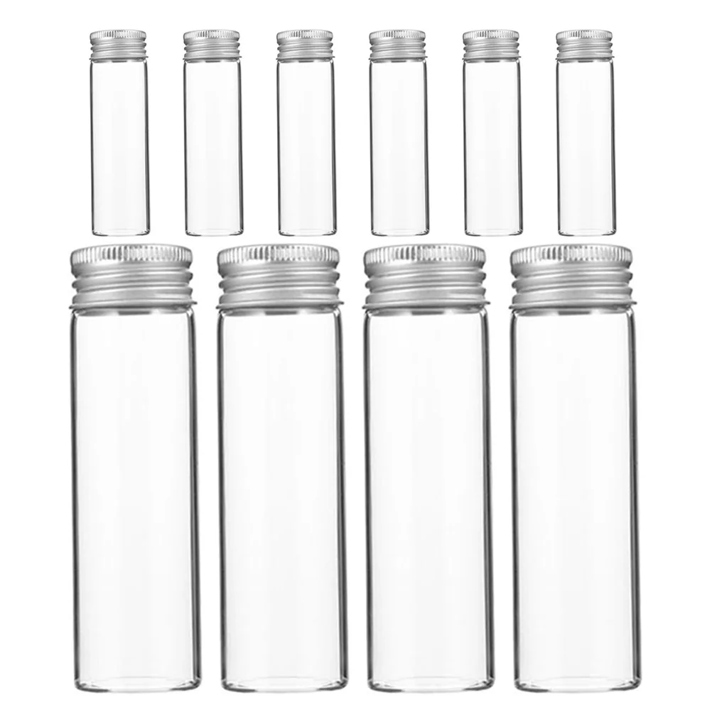 

10Pcs Transparent Glass Vials Aluminum Screw Caps Mini Bottles Essential Oils Perfume Sample Liquid Container Leakproof Storage