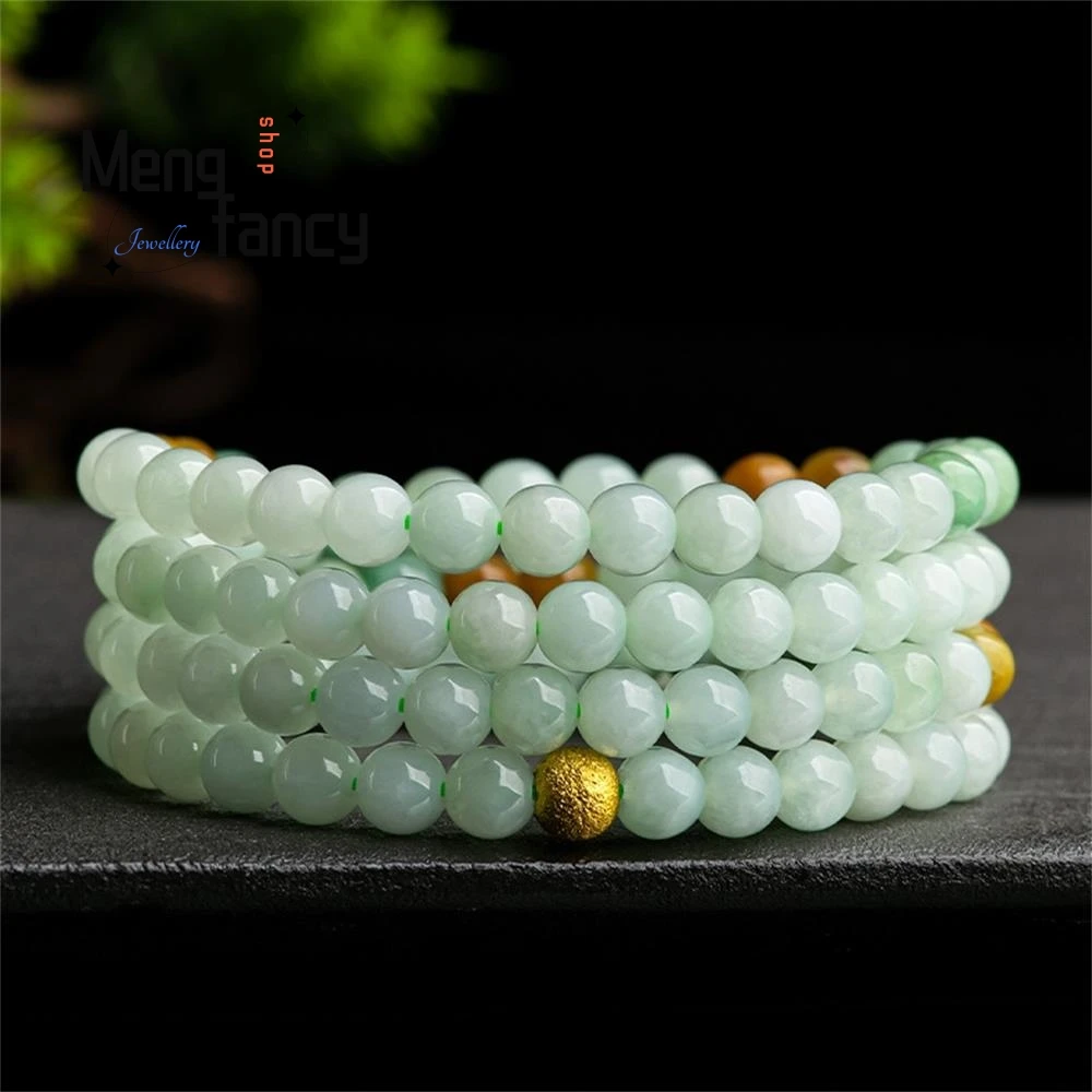 

Natural Myanmar A-goods Jadeite 6mm Tri-colour Jade Beads Sweater Chain Women's Triple Loop Bracelet Exquisite Fashion Jewelry