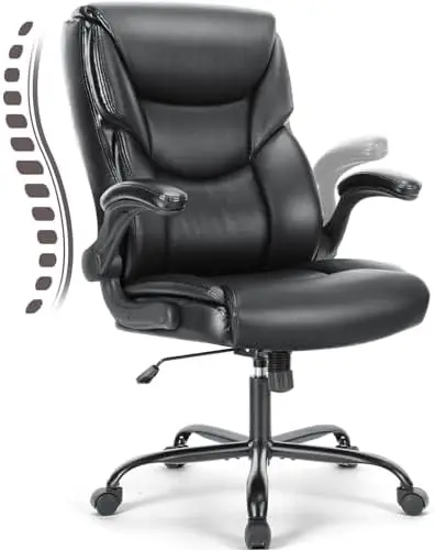 

Leather Office Chair with Flip Up Arms, Executive High Back Big and Tall Desk Chairs with Ergonomic Lumbar Support, Adjustable H