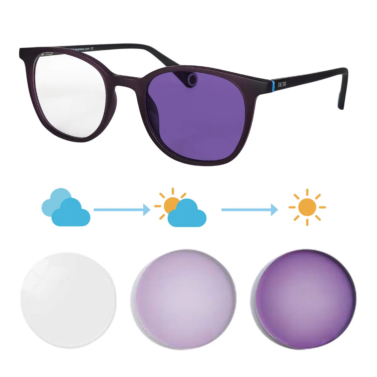 

SHINU брендовые фотохромные очки для близорукости женские фотохромные линзы фиолетовые розовые линзы очки для близорукости цветные линзы для близорукости