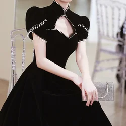 Customized Luxury Temperament Stand Collar Pearl Beading Evening Prom Dresses Sexy Front Hollow Out Design Slim Vestidos Back St