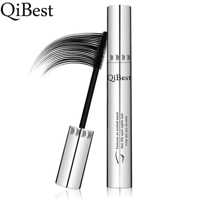 Qibest Silver Tube Waterproof Mascara Make Long & Curl Eyelashes Not Dizzy Easy To Remove Black Mascara Everlong Lasting