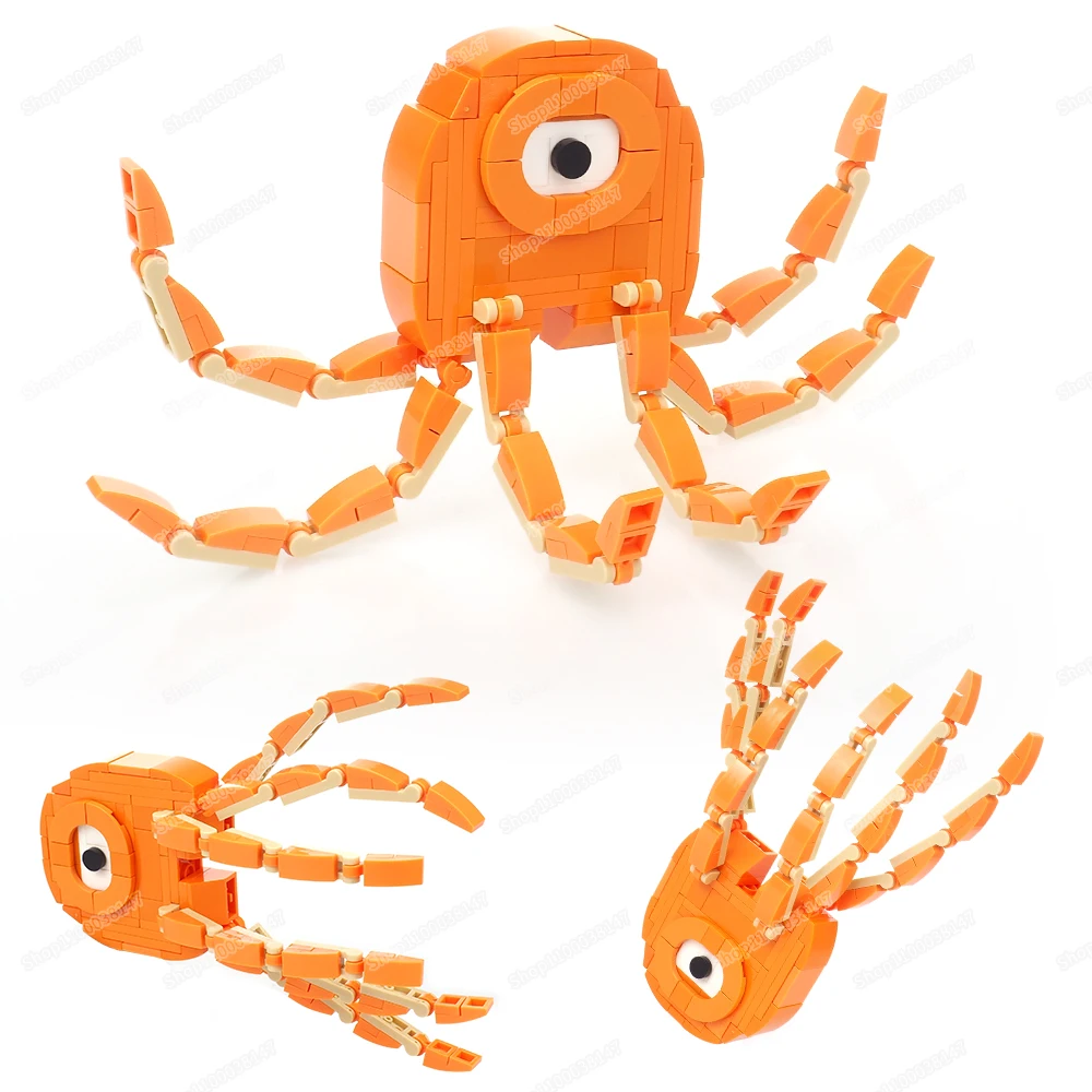 Orange Color Eight Claws One-Eyed Fear Building Block Figures Monster Kindergarten Mutations War Scenes Model Child Gift Boy Toy