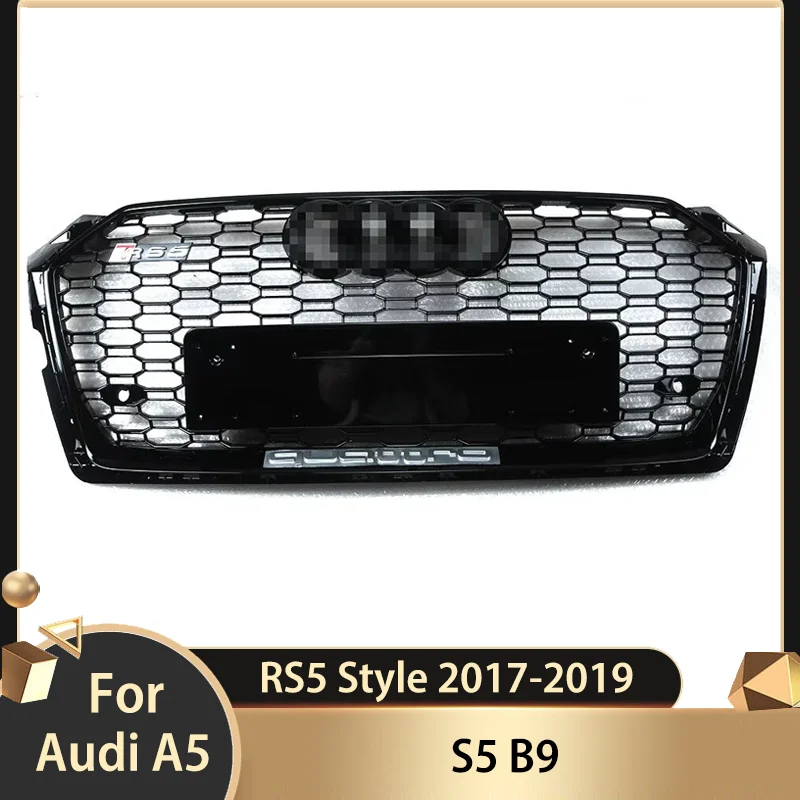 For Audi A5 S5 B9 2017-2019 Front Bumper Grille Honeycomb Hood Grill RS5 Style  Car Front Bumper Radiator Grille Body Kit