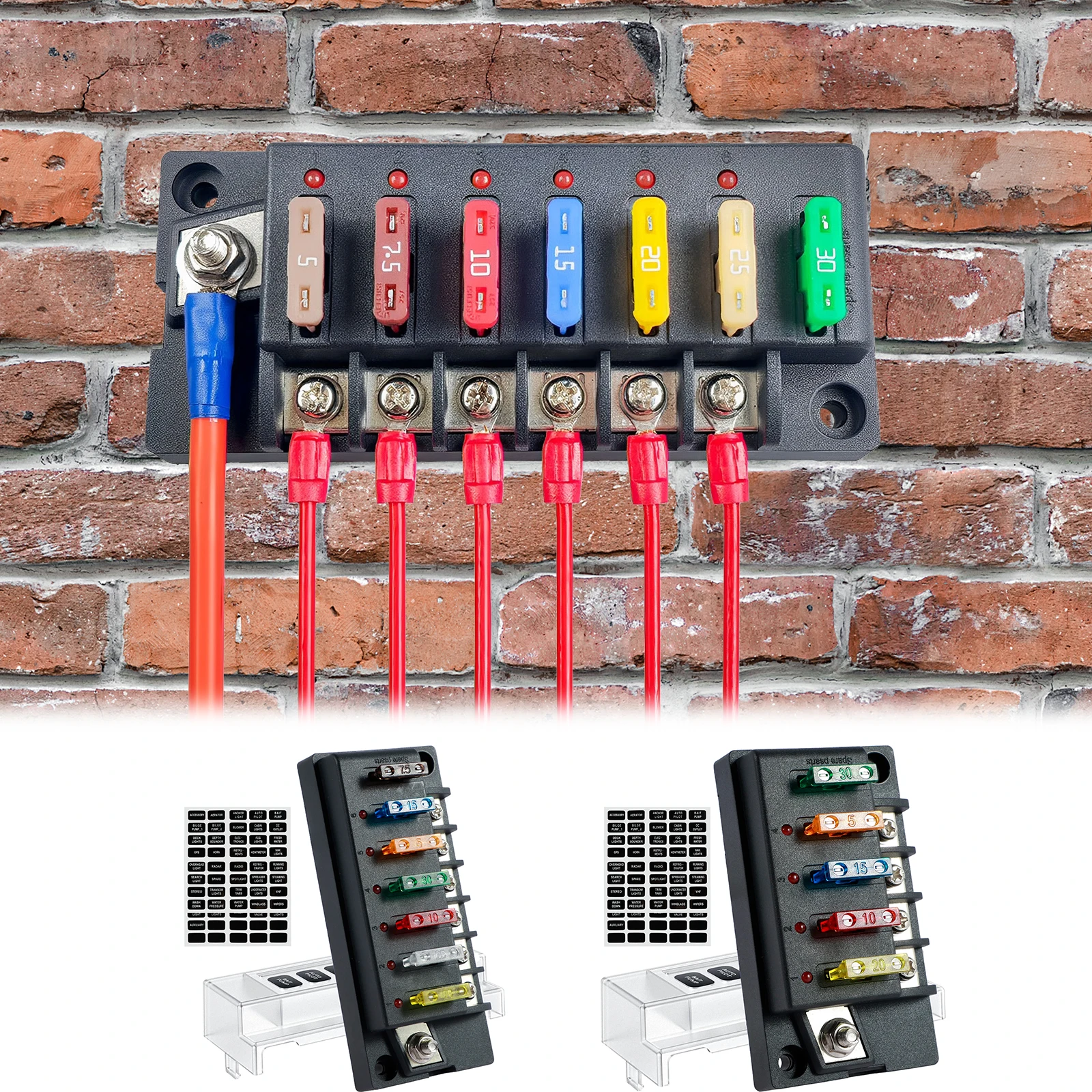 4/6 Way Fuse Block 12V Blade Fuse Box Holder with LED Indicator Waterproof Cover Safe Compact Circuit Fuse Box Dust-Proof