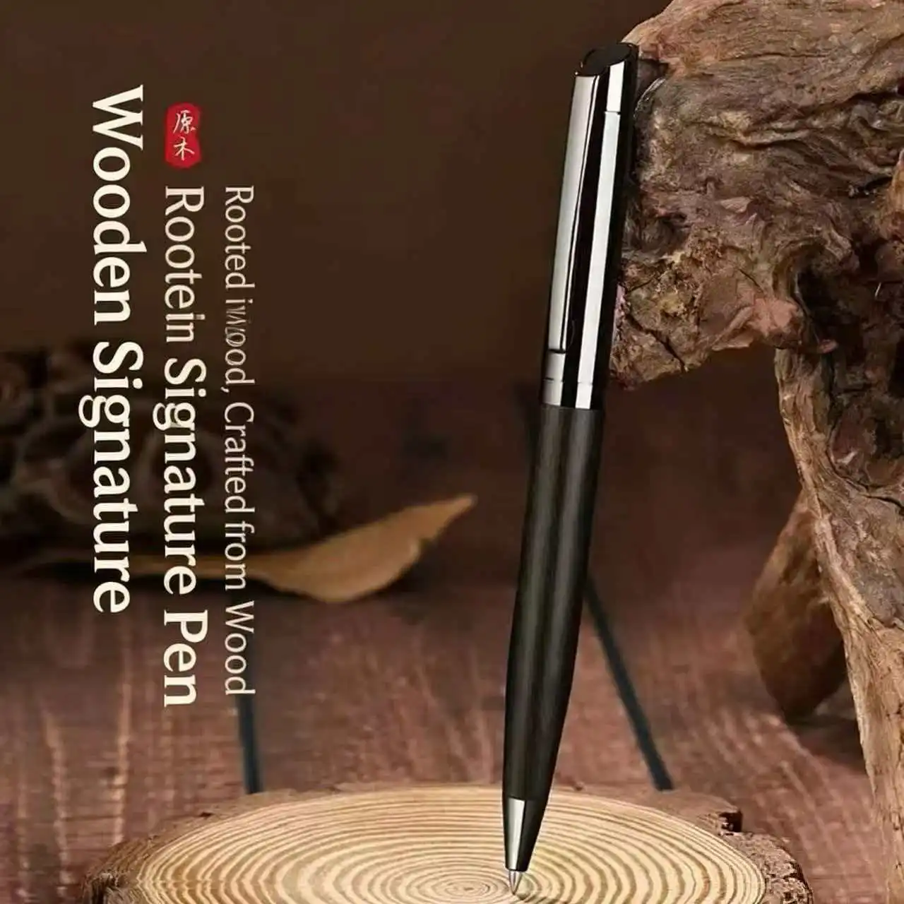 1 Set Premium Metal Ballpoint Pen with Wood Barrel for Smooth Writing and High-End Design-Black Ink-Office-With Case