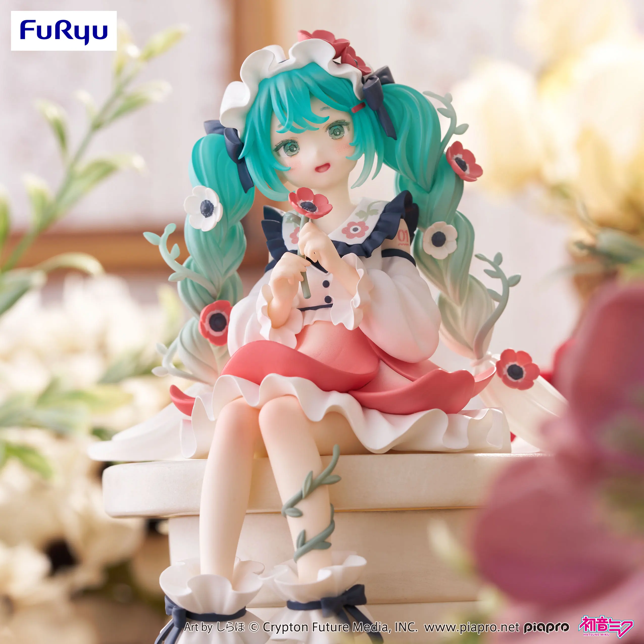 Furyu Bandai Anime Figure Hatsune Miku Noodle Stopper Figure -Flower Fairy Anemone Original Action Figurine Collector Toys 15CM