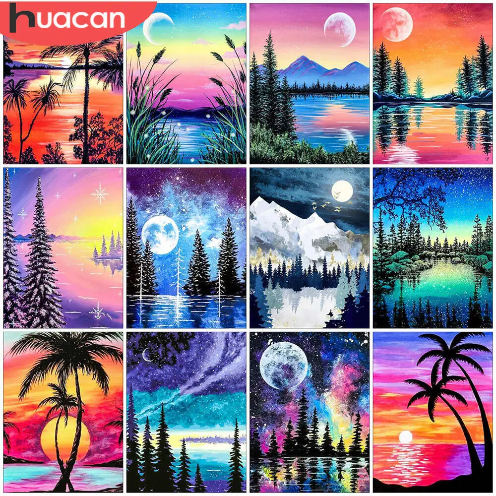

Huacan Landscape 5D DIY Diamond Paintings River Full Square Round Drill Mosaic Tree Diamond Embroidery Kits Home Decoration