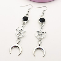 Crescent Goddess Black Birthstone Earrings and Pentagram Witch Moon Earrings Gothic Celestial Jewelry-Sun Jewelry