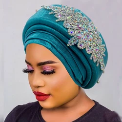 Glitter African Head Wraps Luxury Rhinestone Turban Hat for Women Headgear Nigeria Auto Gele Headtie Turbante Mujer