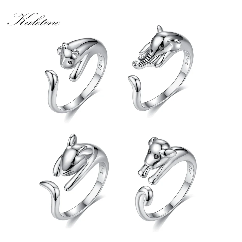 

Kaletine Fashion 925 Sterling Silver Rings For Women Cute Tail Adjustable French Bulldog/Cat/Mouse/Elephant Ring Tiffan Jewelry