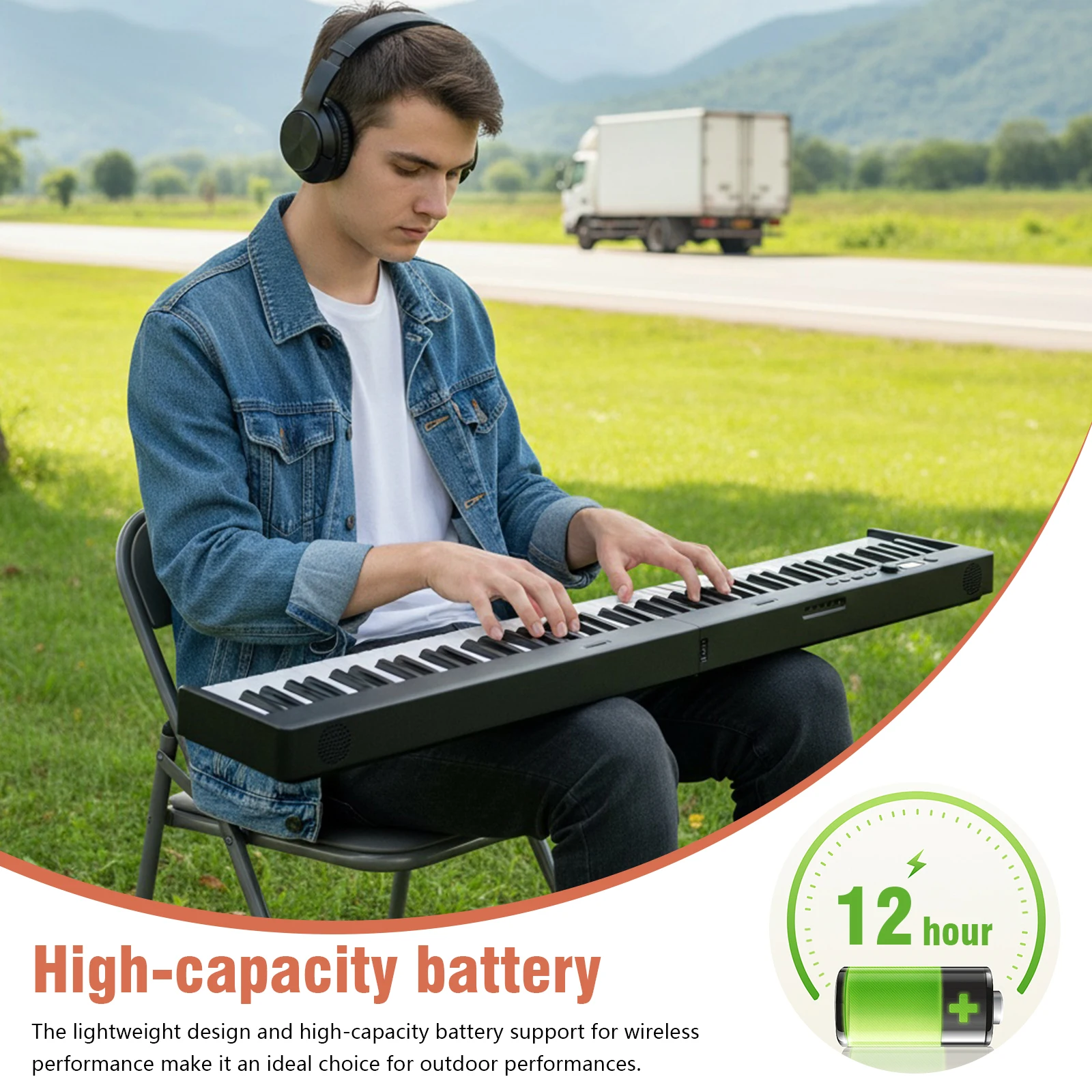 

88-клавишная складная клавиатура-пианино с педалью сустейна, подставкой для нот и чехлом для переноски, электронное пианино, подходит для взрослых и детей.