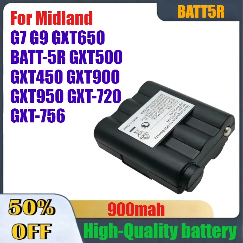 

900mAh High-Quality Battery BATT5R for Midland G7 G9 GXT650 BATT-5R GXT500 GXT450 GXT900 GXT950 GXT-720 GXT-756