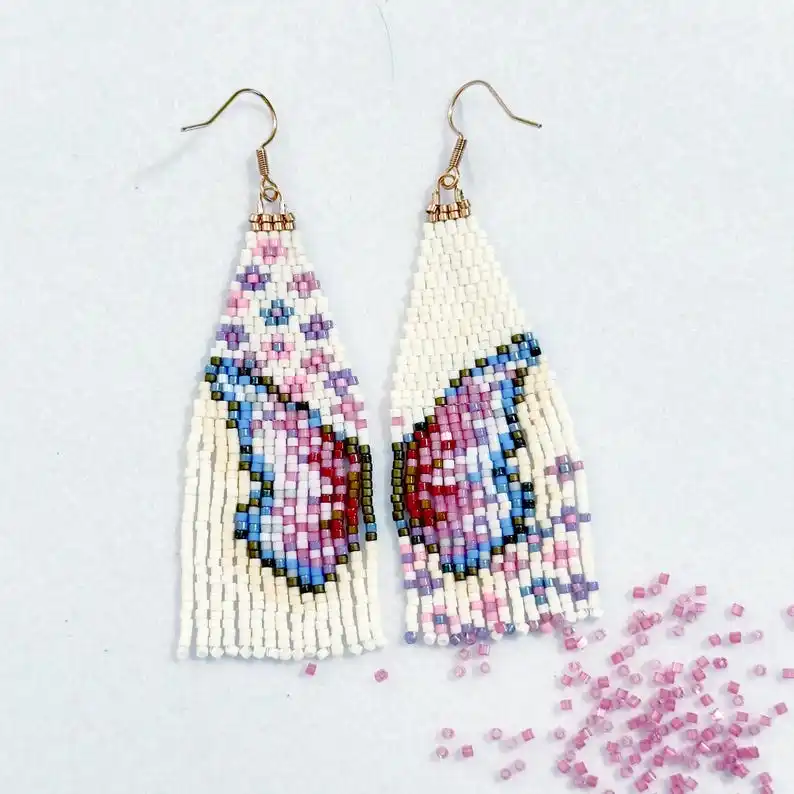

Colorful Bohemia Beaded Earrings with Tassel Butterfly Design Hand-woven Simple Alloy Rice Bead Female Fashion Accessory