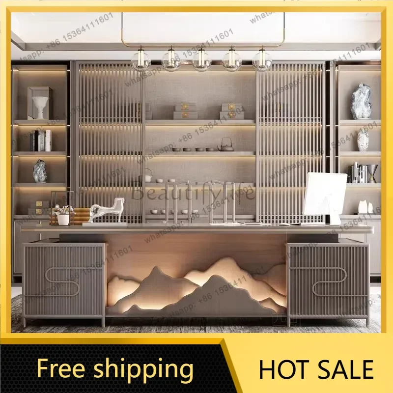LJY Light Luxury Designer Office Desk Long Straight Art Designer Secretary Office Desk High End Designer Schreibtisch Furniture