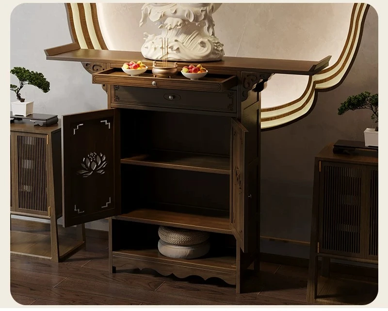 Cz chinoiserie standing cabinet god of wealth offering table buddha altar for home incense statue