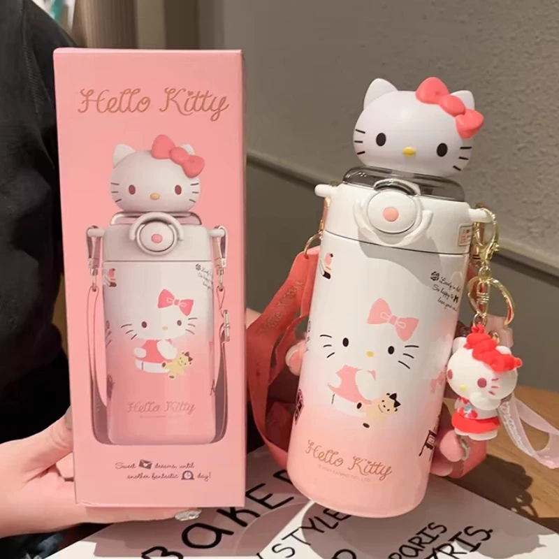 Sanrio Hello Kitty Thermos Cup Crayon Shin Chan Cute  Water Bottle Keeps Cold Stainless Steel Kids Straw School Students Gift